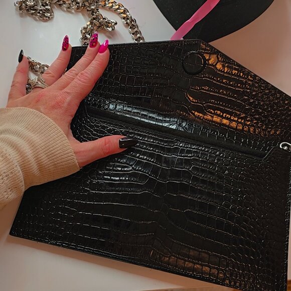 Saint Laurent Uptown Croc Effect Leather Poutch - Picture 3 of 7